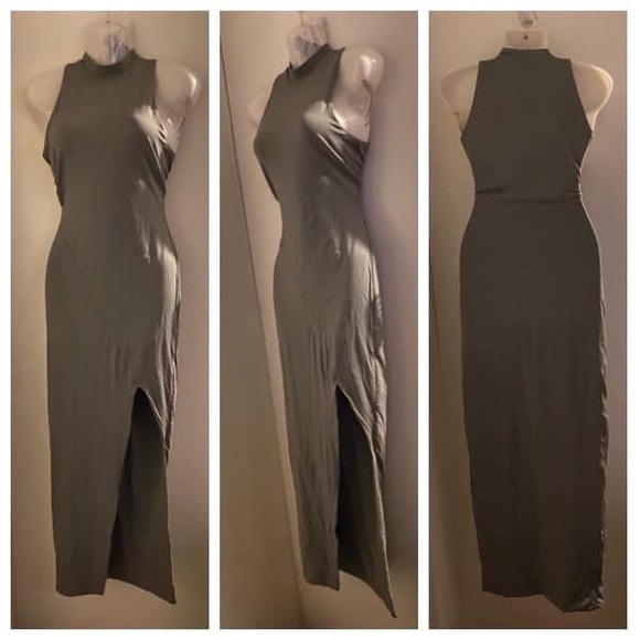 Kookai Dresses & Skirts - Kookai ➰ ladies grey full neck sleeveless bodycon maxi w thigh slit s1